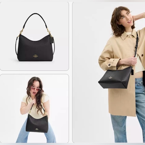 Coach Black Laurel Shoulder Bag Soft Pebble Leather Gold Hardware Two Straps 🖤 - Picture 11 of 12